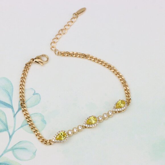 "Rose Gold Bracelet with Yellow Teardrop Stones, XPBL0784 - Picture 1 of 12